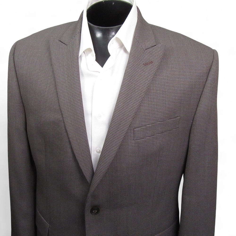 Calvin Klein Sport Coat 42R Brown Gray Fine Check Weave Peak Collar Double Vent